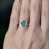 2.32ct Carved Half Moon Montana Sapphire Half Bezel Ring with White Diamonds 14k Yellow Gold