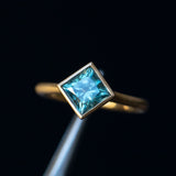 2.17ct Princess Cut Teal Montana Sapphire Contemporary Bezel Set Ring in 18k Yellow Gold