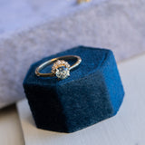 0.95ct Round Light Blue Montana Sapphire Low Profile Diamond fan ring in 14k Yellow Gold