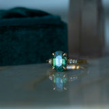 3.06ct Oval Madagascar Sapphire and Diamond Vintage Cathedral Four Prong Ring in 14k Yellow Gold