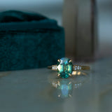 3.06ct Oval Madagascar Sapphire and Diamond Vintage Cathedral Four Prong Ring in 14k Yellow Gold