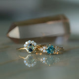 0.87ct Round Blue Montana Sapphire and Diamond Cluster Ring in 18k Yellow Gold