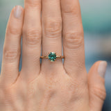 1.51ct Precision Cut Oval Teal Montana Sapphire Evergreen Carved Solitaire in 14k Yellow Gold