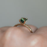1.51ct Precision Cut Oval Teal Montana Sapphire Evergreen Carved Solitaire in 14k Yellow Gold