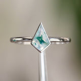 Kite Moss Agate Bezel Rings in 14K Yellow & White Gold