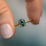 1.51ct Precision Cut Oval Teal Montana Sapphire Evergreen Carved Solitaire in 14k Yellow Gold