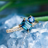 1.05ct Baguette Sapphire and 0.30ct Round Sapphire Ring in 14k Yellow Gold