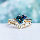 1.05ct Baguette Sapphire and 0.30ct Round Sapphire Ring in 14k Yellow Gold