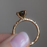 2.02ct Multicolor Earthy Madagascar Sapphire 4 Prong Evergreen Solitaire with Scattered Embedded Diamonds in 14k Yellow Gold