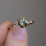 2.02ct Multicolor Earthy Madagascar Sapphire 4 Prong Evergreen Solitaire with Scattered Embedded Diamonds in 14k Yellow Gold