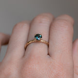 0.80ct Color-Shifting Untreated Tanzanian Sapphire Evergreen Carved Solitaire in 14k Yellow Gold