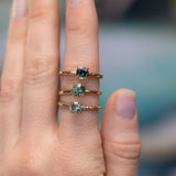 0.61ct Round Untreated Teal Green Madagascar Sapphire Evergreen Carved Solitaire in 14k Yellow Gold