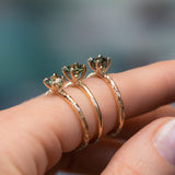 0.61ct Round Untreated Teal Green Madagascar Sapphire Evergreen Carved Solitaire in 14k Yellow Gold