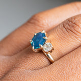 2.20ct Hexagon Sapphire & 0.36ct Antique Diamond Toi Et Moi Ring in 14k Yellow Gold