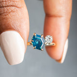2.20ct Hexagon Sapphire & 0.36ct Antique Diamond Toi Et Moi Ring in 14k Yellow Gold
