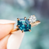 2.20ct Hexagon Sapphire & 0.36ct Antique Diamond Toi Et Moi Ring in 14k Yellow Gold