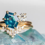 2.20ct Hexagon Sapphire & 0.36ct Antique Diamond Toi Et Moi Ring in 14k Yellow Gold