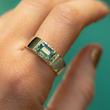 2.05ct Parti Teal Emerald Cut Sapphire Ravine Band in 14k Green Gold