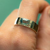 2.05ct Parti Teal Emerald Cut Sapphire Ravine Band in 14k Green Gold