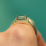 2.05ct Parti Teal Emerald Cut Sapphire Ravine Band in 14k Green Gold