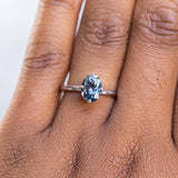 Blue Oval Moissanite Four Prong Compass Set Solitaire in 14k White Gold