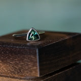 1.57ct Trillion Deep Teal Green Sapphire Contemporary Bezel Set Ring in 18k White Gold