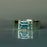 2.05ct Parti Teal Emerald Cut Sapphire Ravine Band in 14k Green Gold