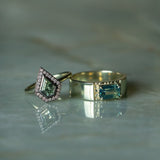 2.05ct Parti Teal Emerald Cut Sapphire Ravine Band in 14k Green Gold