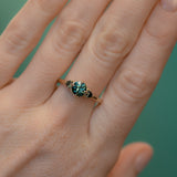 0.98ct Songean Deep Teal Green Sapphire and Trillion Parti Sapphire Low Profile Ring in 14k Yellow Gold