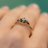 0.98ct Songean Deep Teal Green Sapphire and Trillion Parti Sapphire Low Profile Ring in 14k Yellow Gold