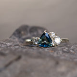 1.16ct Trillion Ocean Blue Sapphire and Natural Diamond Mountainscape Ring in 14k Green Gold