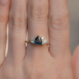 1.16ct Trillion Ocean Blue Sapphire and Natural Diamond Mountainscape Ring in 14k Green Gold