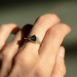 1.16ct Trillion Ocean Blue Sapphire and Natural Diamond Mountainscape Ring in 14k Green Gold