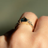 1.16ct Trillion Ocean Blue Sapphire and Natural Diamond Mountainscape Ring in 14k Green Gold