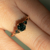0.98ct Songean Deep Teal Green Sapphire and Trillion Parti Sapphire Low Profile Ring in 14k Yellow Gold