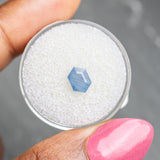 1.22CT HEXAGONAL SAPPHIRE, "OPALESCENT" BLUE, 7.39X5.23X3.93MM