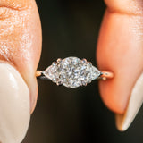 1.56ct Round Salt + Pepper Diamond and Diamond Trillion Low Profile Three Stone Ring in Platinum