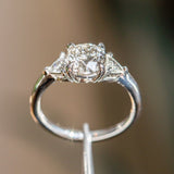 1.56ct Round Salt + Pepper Diamond and Diamond Trillion Low Profile Three Stone Ring in Platinum