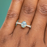 1.61ct Oval Opalescent Sapphire Hidden Halo Solitaire with French Set Diamonds in 18k Yellow Gold