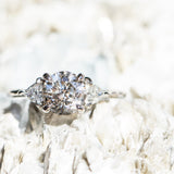 1.56ct Round Salt + Pepper Diamond and Diamond Trillion Low Profile Three Stone Ring in Platinum