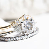1.56ct Round Salt + Pepper Diamond and Diamond Trillion Low Profile Three Stone Ring in Platinum