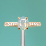 1.61ct Oval Opalescent Sapphire Hidden Halo Solitaire with French Set Diamonds in 18k Yellow Gold