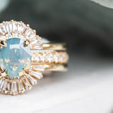 1.61ct Oval Opalescent Sapphire Hidden Halo Solitaire with French Set Diamonds in 18k Yellow Gold