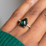 4.25ct Pear Cabochon Sapphire Low Profile Solitaire Ring in Satin 14K Yellow Gold