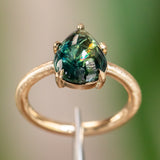 4.25ct Pear Cabochon Sapphire Low Profile Solitaire Ring in Satin 14K Yellow Gold