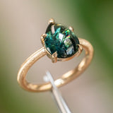 4.25ct Pear Cabochon Sapphire Low Profile Solitaire Ring in Satin 14K Yellow Gold