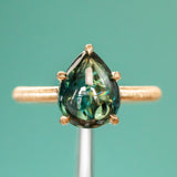 4.25ct Pear Cabochon Sapphire Low Profile Solitaire Ring in Satin 14K Yellow Gold