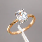 1.68ct Cushion Spinel Low Profile Two-Toned Solitaire Ring in 18K Yellow Gold + Platinum