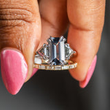 3.16ct Emerald Cut Spinel Three Stone Ring with Rosecut Diamonds in 14k White gold