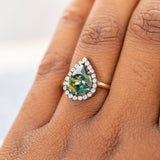 3.83ct Pear Cabochon Australian Sapphire and Blackened Halo ring in 18k Yellow Gold